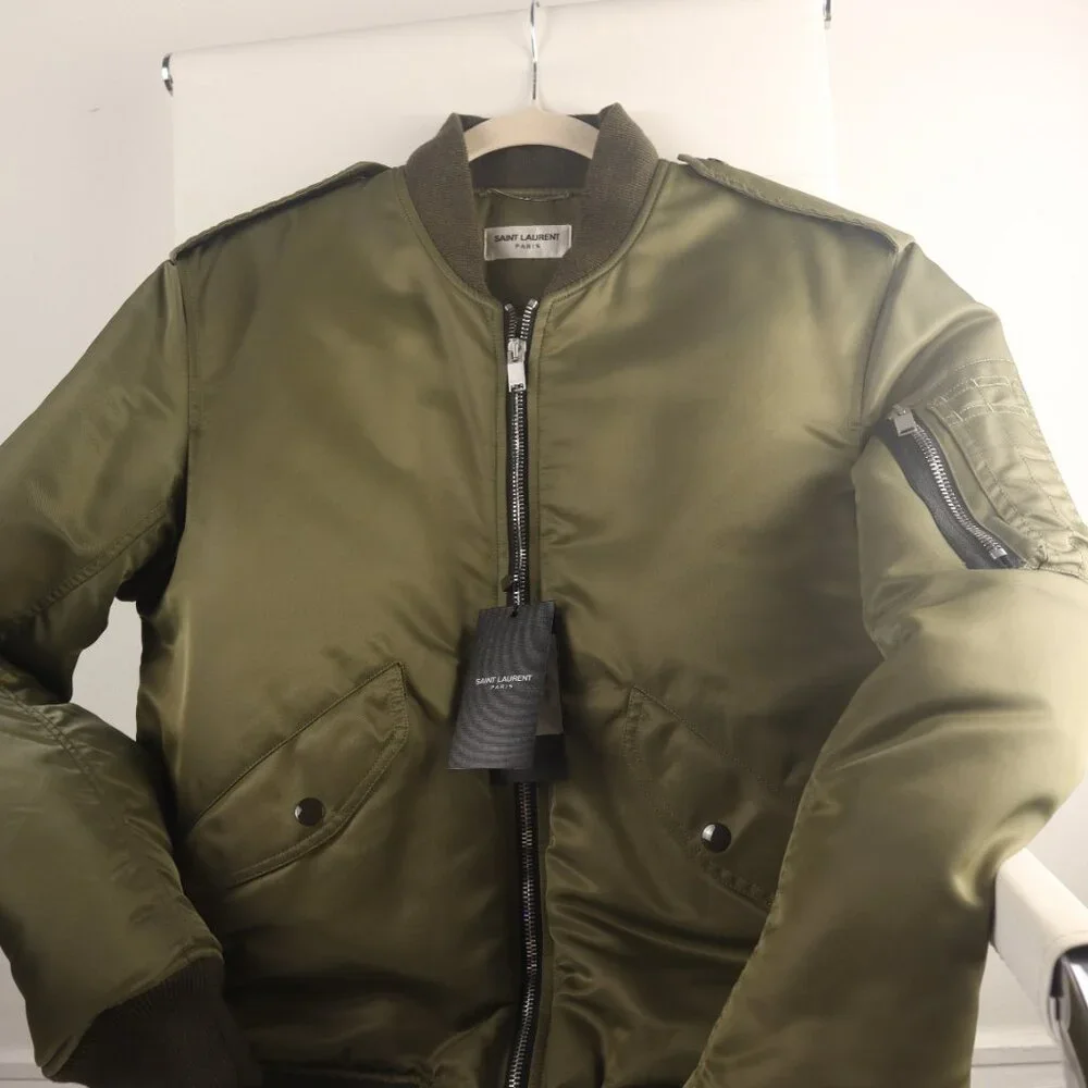 Saint Laurent Green Padded Bomber Jacket - Picture 2 of 6